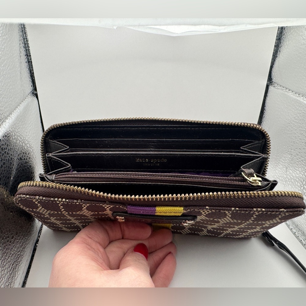 KATE SPADE ♠️ Neda Thompson Street Noel Brown Fabric Zip Around Wallet - Picture 5 of 10